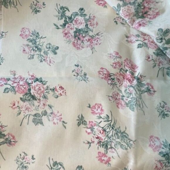 Vintage Peter Pan Cotton Fabric Pink Green Cabbage Rose Print Cottagecore 2yds - Picture 5 of 5